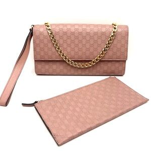 Authentic GUCCI GG Guccisima Pink Leather Wristlet Wallet Clutch w/ Insert Purse